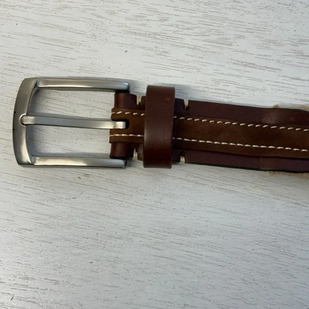 Fossil Belt Woven‎ Cream & Brown Leather 36